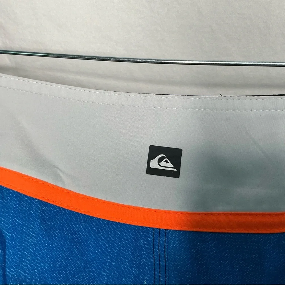 Quiksilver Boardshorts Men’s 40 Logo Colorblock Blue Stripe Swim Summer Beach - Picture 10 of 13